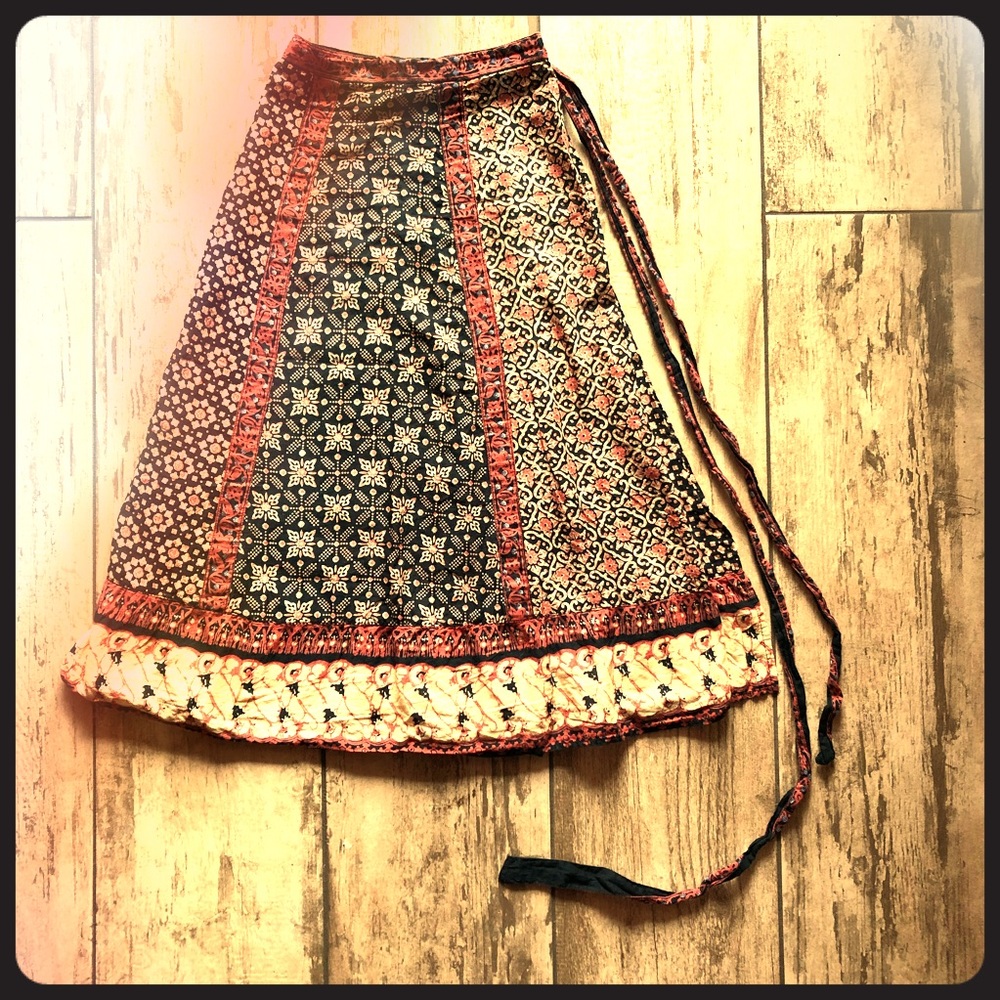Hippie boho one size fits all tie up skirt